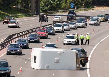 Caravan accident on motorway