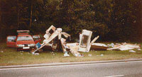 Crash damaged touring caravan