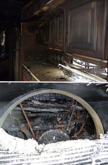 Severe damage caused by motorhome fire 