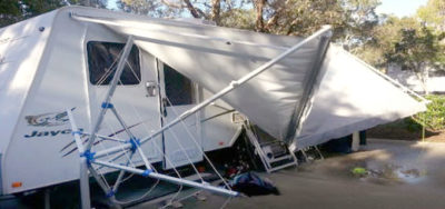 storm damaged caravan awning