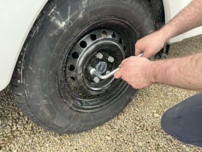 tightening bolts on caravan spare wheel