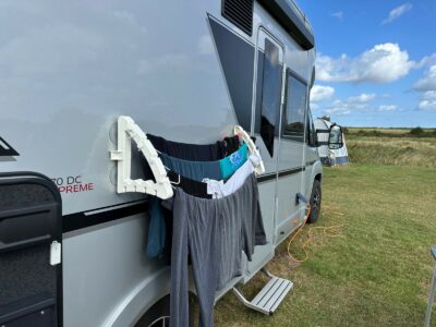 Balcondry drying clothes on a motorhome